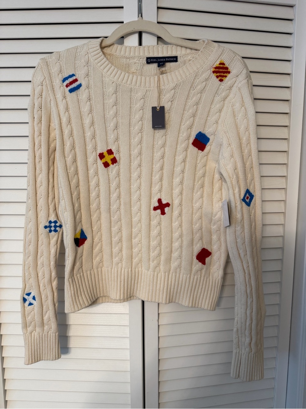 Kiel James Patrick Sweater with Nautical Flag Embroideries - Cream